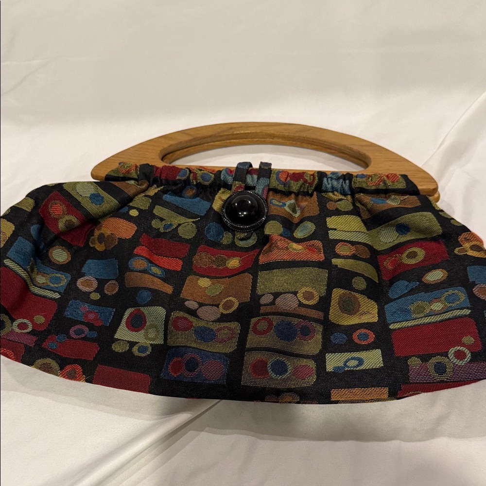 Colorful Geometric Handbag with Wooden Handle